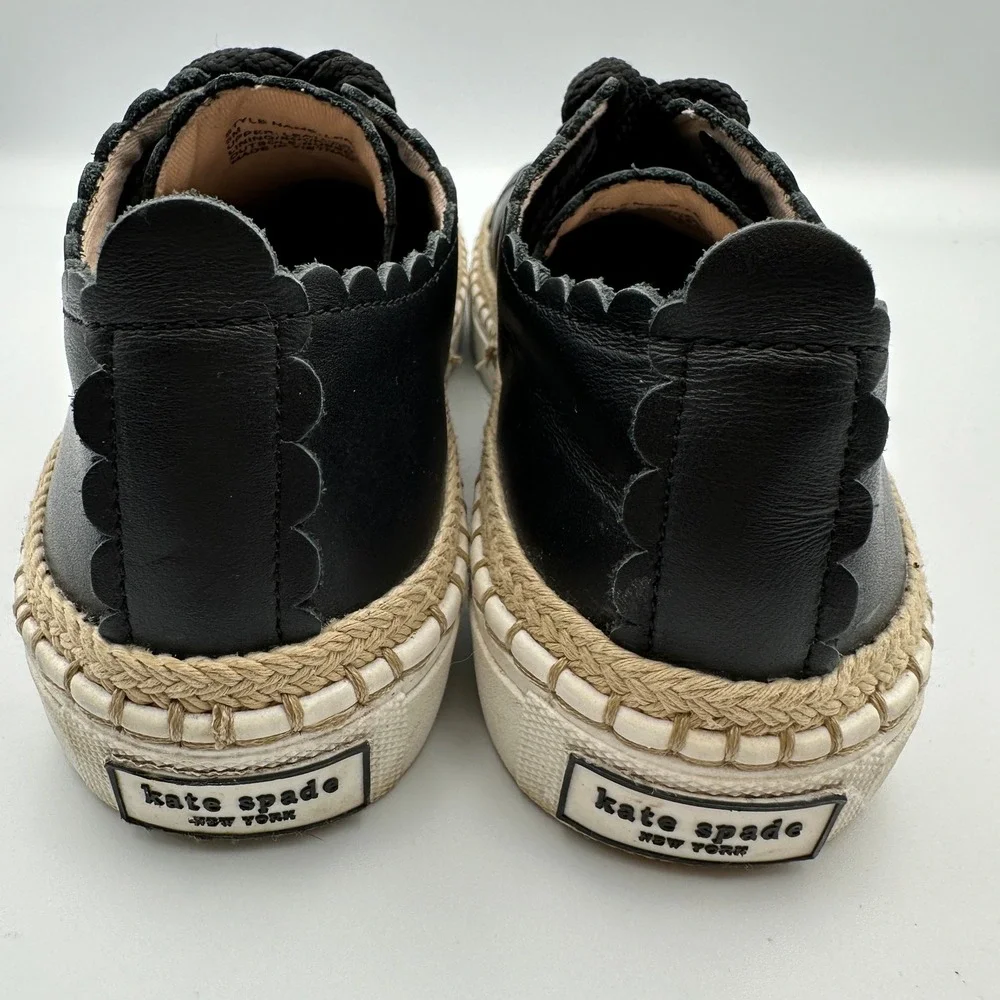 Kate Spade New York Lena Black Leather Sneakers Chunky Laces Scalloped Chic Sz 5